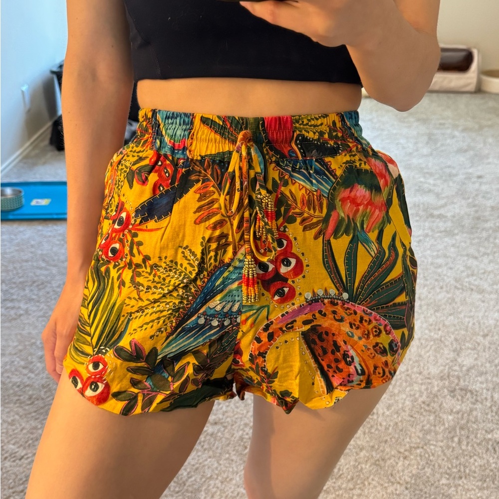 FARM Rio Yellow Tropical Print Athletic Shorts